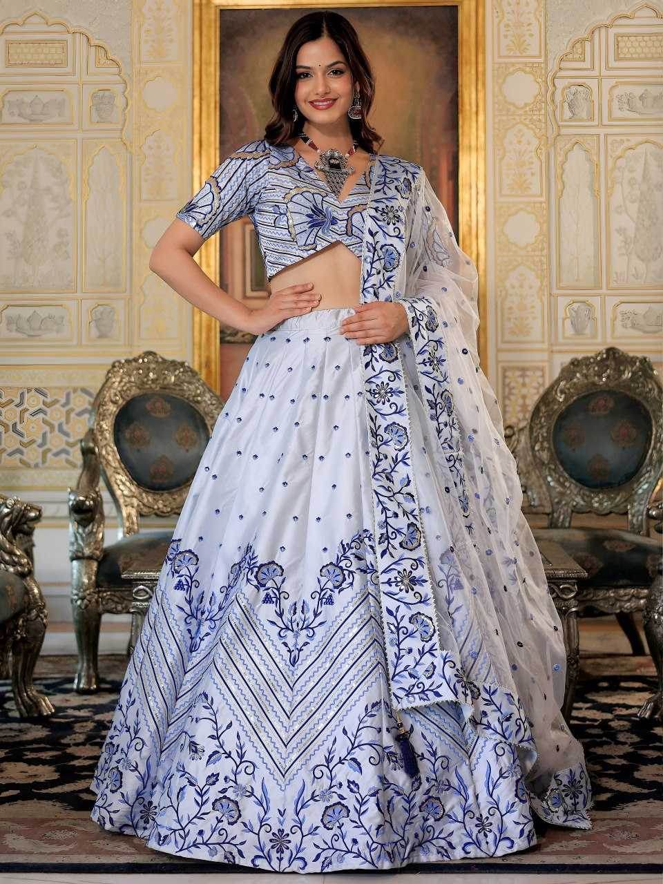 Satin Embroidered Sequins Lehenga - MYLUXURY LANE ENTERPRISE